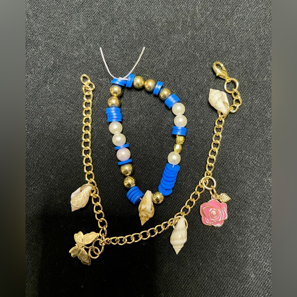 Bohemian Gold and Blue Charm Bracelet set